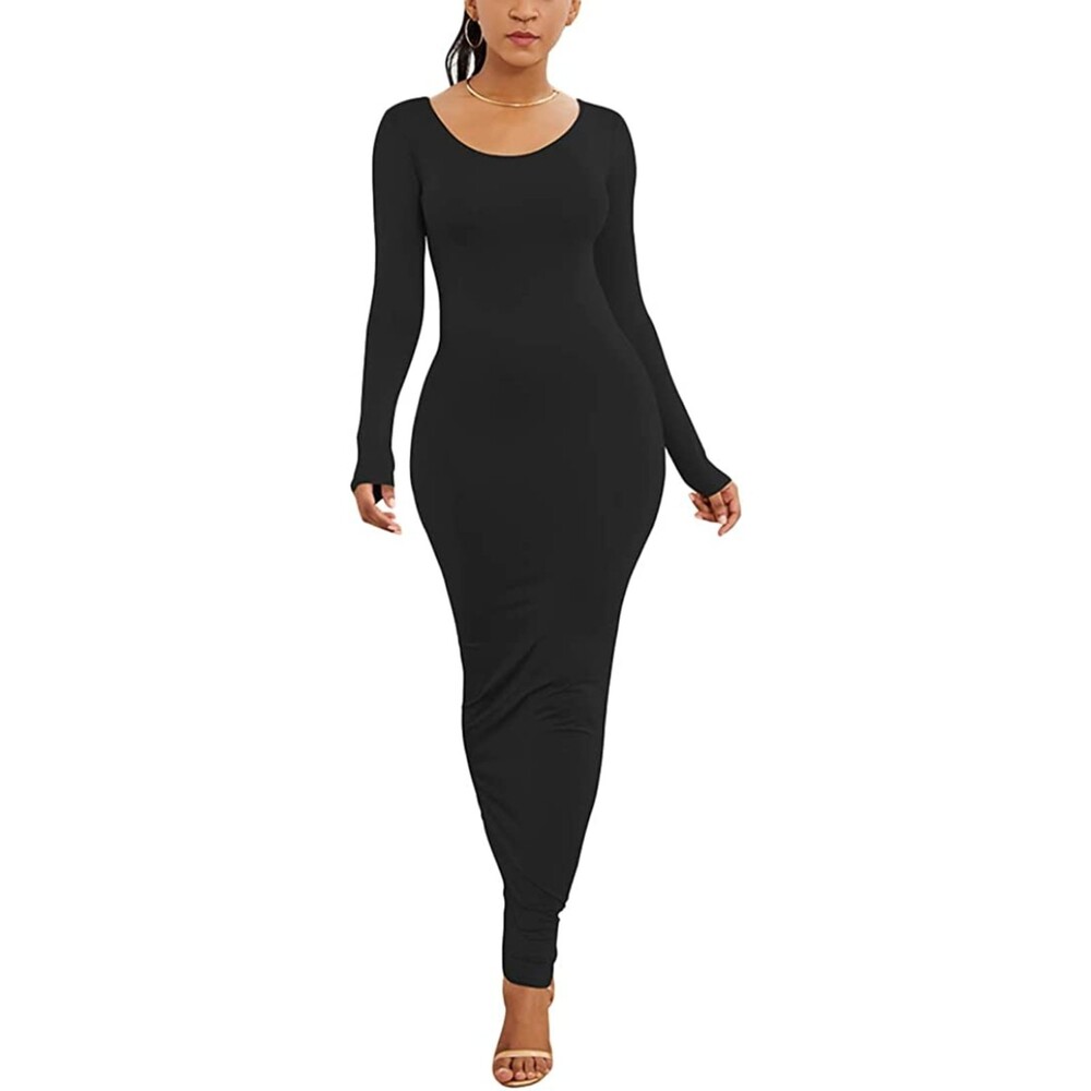 Bodycon Long Sleeve Crew Neck Black  Maxi Dress Sz S (Asian Sz L)